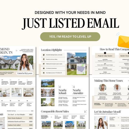Just Listed Email | Real Estate Email Template | New Listing Announcement | Email Marketing | Real Estate Farming | Real Estate Marketing |