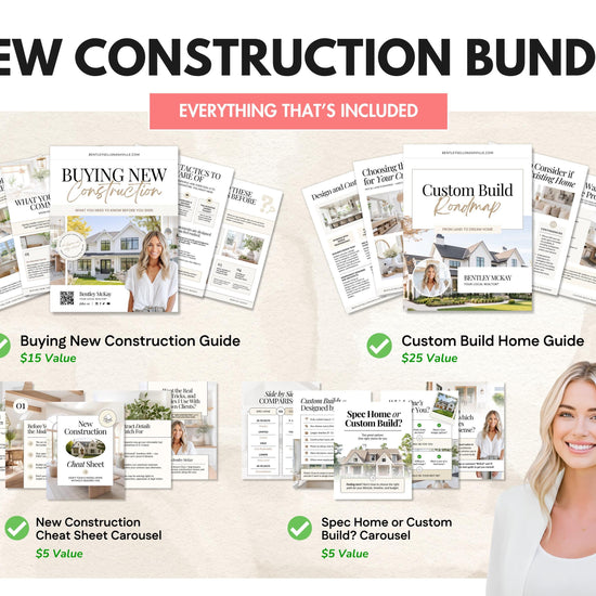 New Construction Bundle | New Home Builder Guide | New Construction Real Estate | New Home Construction Buyer | Real Estate Marketing| Canva
