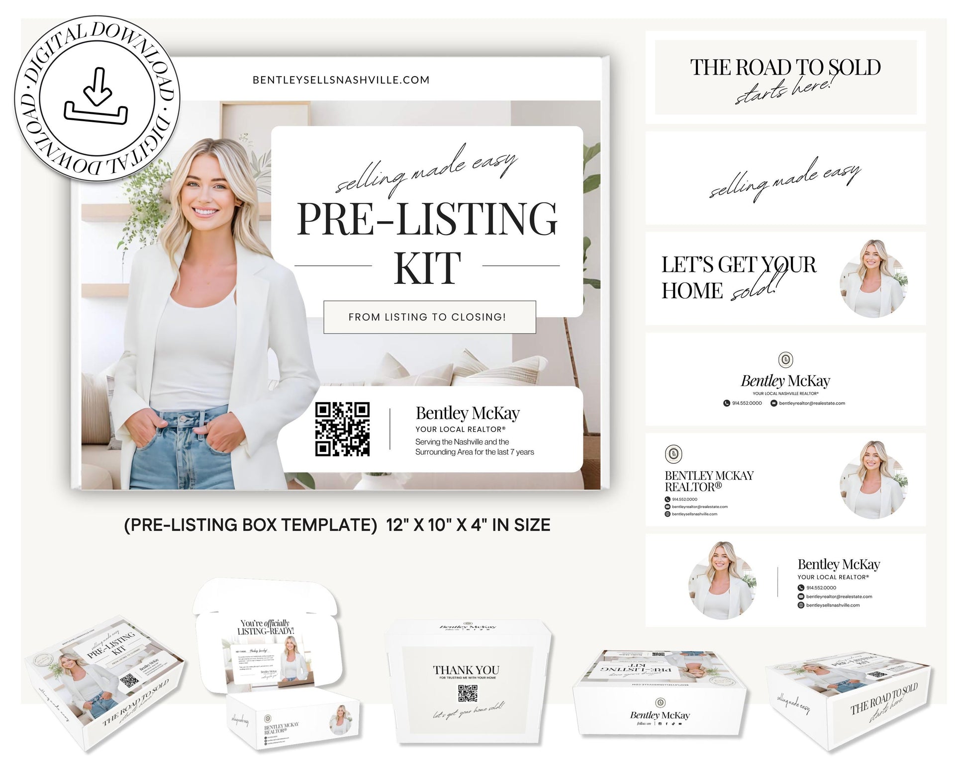 Pre-listing Kit for Real Estate Agent, Pre-listing Box Cover, Pre-listing Presentation, Questionnaire, Just Listed Flyer, Seller Commission