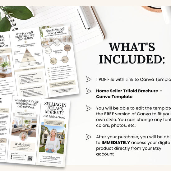 Home Seller Brochure | Editable Canva Template | Real Estate Marketing | Double-Sided Tri-Fold Brochure | Seller Guide | Open House Tri-Fold