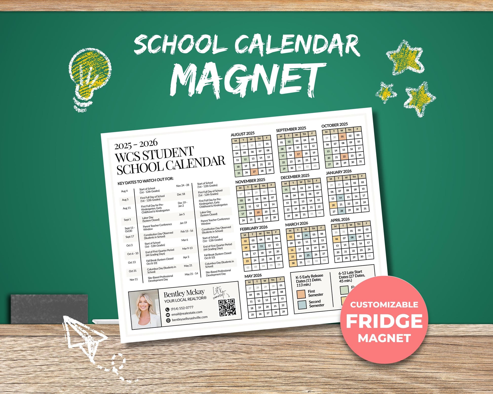 School Year Calendar 2026-2027 | School Year Schedule Mailer | Back-to-School | Real Estate Farming | Fall Real Estate Marketing | Canva