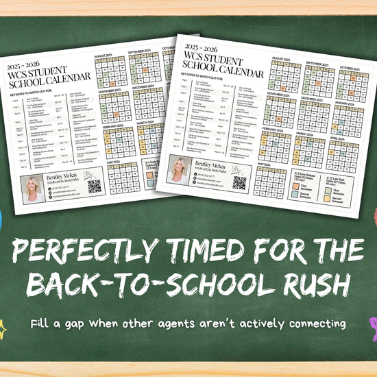 School Year Calendar 2026-2027 | School Year Schedule Mailer | Back-to-School | Real Estate Farming | Fall Real Estate Marketing | Canva