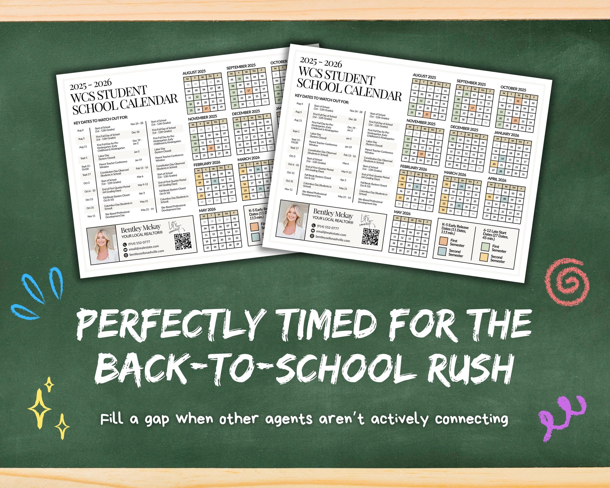 School Year Calendar 2026-2027 | School Year Schedule Mailer | Back-to-School | Real Estate Farming | Fall Real Estate Marketing | Canva