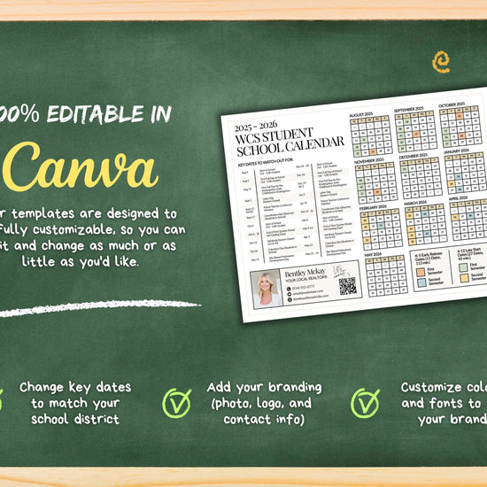 School Year Calendar 2026-2027 | School Year Schedule Mailer | Back-to-School | Real Estate Farming | Fall Real Estate Marketing | Canva