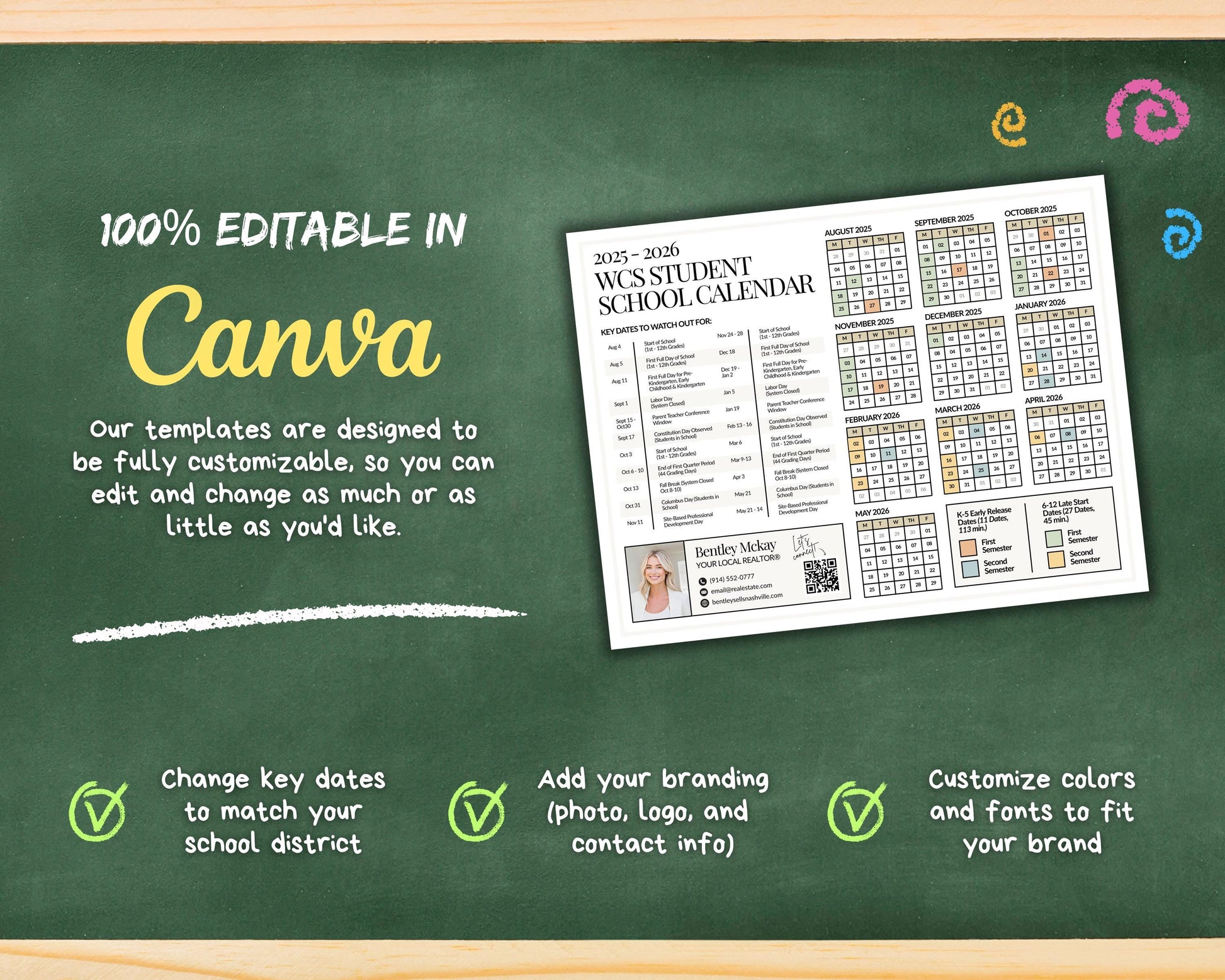 School Year Calendar 2026-2027 | School Year Schedule Mailer | Back-to-School | Real Estate Farming | Fall Real Estate Marketing | Canva