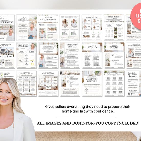 Pre-listing Kit for Real Estate Agent, Pre-listing Box Cover, Pre-listing Presentation, Questionnaire, Just Listed Flyer, Seller Commission