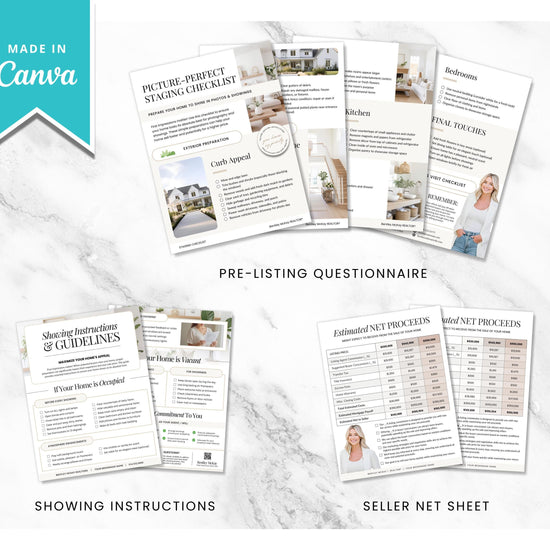 Pre-listing Kit for Real Estate Agent, Pre-listing Box Cover, Pre-listing Presentation, Questionnaire, Just Listed Flyer, Seller Commission