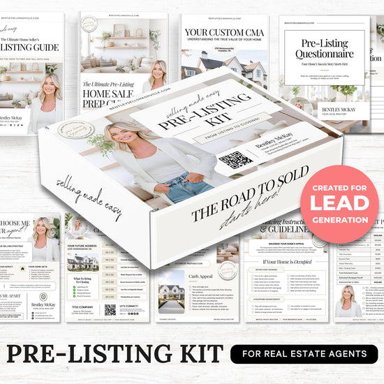 Pre-listing Kit for Real Estate Agent, Pre-listing Box Cover, Pre-listing Presentation, Questionnaire, Just Listed Flyer, Seller Commission