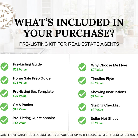 Pre-listing Kit for Real Estate Agent, Pre-listing Box Cover, Pre-listing Presentation, Questionnaire, Just Listed Flyer, Seller Commission