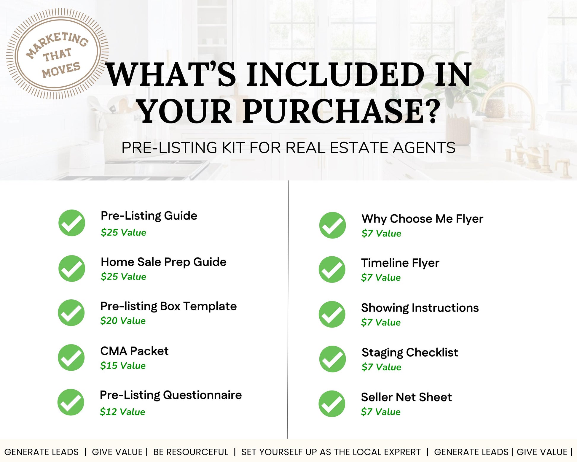 Pre-listing Kit for Real Estate Agent, Pre-listing Box Cover, Pre-listing Presentation, Questionnaire, Just Listed Flyer, Seller Commission