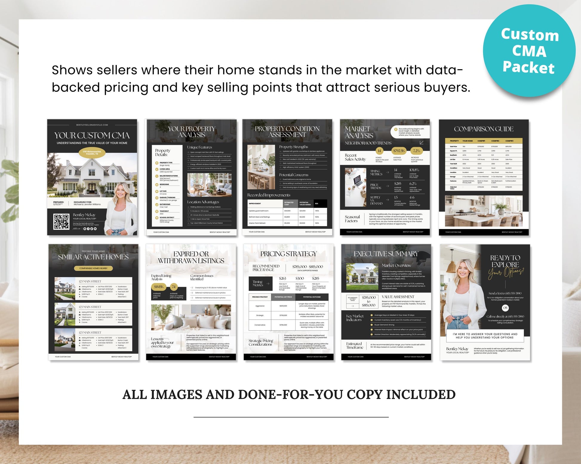 Pre-listing Kit for Real Estate Agent, Pre-listing Box Cover, Pre-listing Presentation, Questionnaire, Just Listed Flyer, Seller Commission