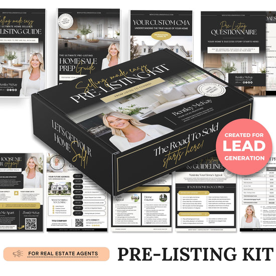 Pre-listing Kit for Real Estate Agent, Pre-listing Box Cover, Pre-listing Presentation, Questionnaire, Just Listed Flyer, Seller Commission