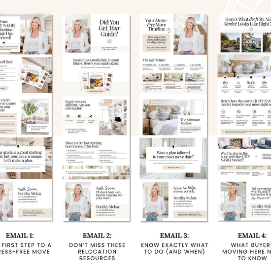 Relocation Email Drip Campaign | Buyer Lead Email Templates | Realtor Marketing | Relocation Nurture | Real Estate Email Automation |Flodesk
