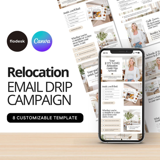 Relocation Email Drip Campaign | Buyer Lead Email Templates | Realtor Marketing | Relocation Nurture | Real Estate Email Automation |Flodesk