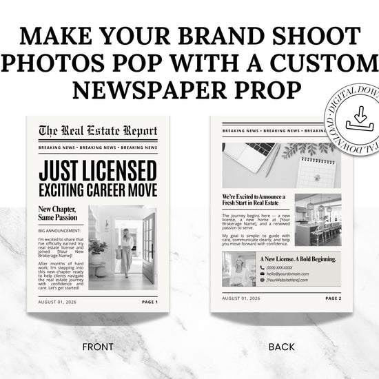 Real Estate Newspaper Prop Template, Large Newspaper Announcement, Custom Newspaper For Branding Photoshoot, Instant Download, Canva