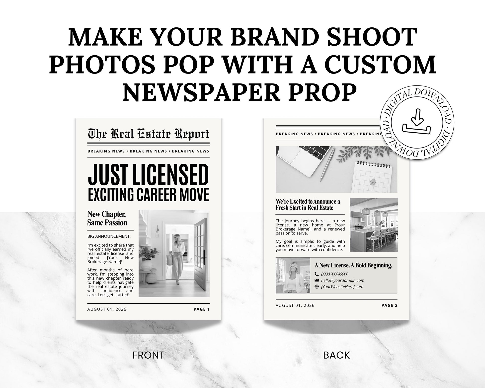 Real Estate Newspaper Prop Template, Large Newspaper Announcement, Custom Newspaper For Branding Photoshoot, Instant Download, Canva