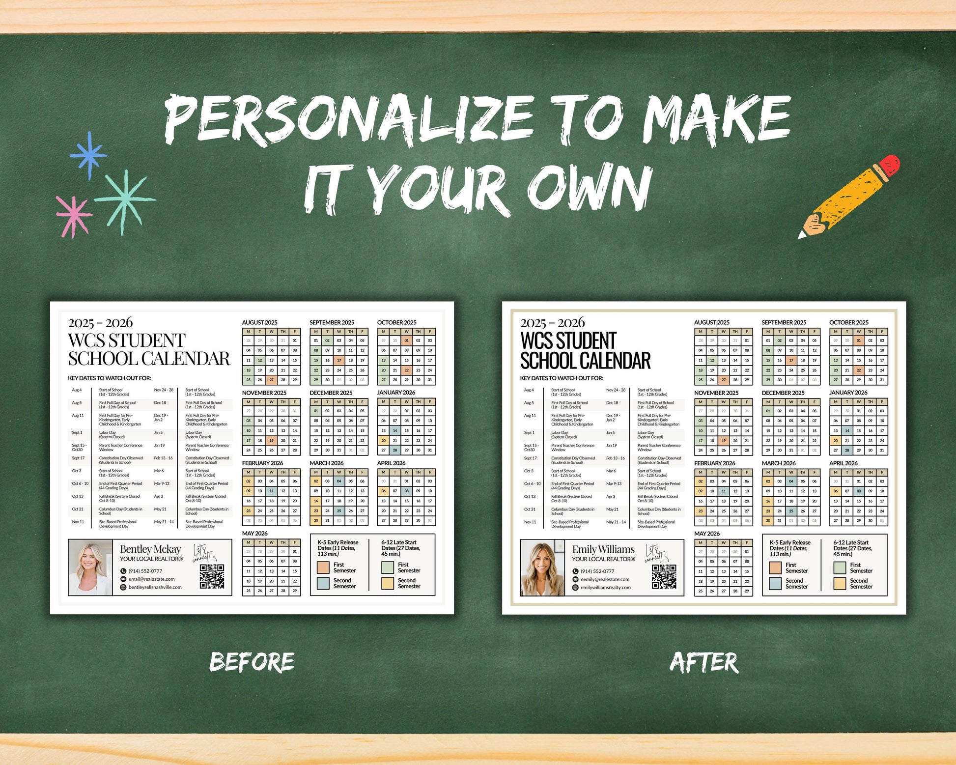School Year Calendar 2026-2027 | School Year Schedule Mailer | Back-to-School | Real Estate Farming | Fall Real Estate Marketing | Canva
