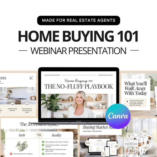 Home Buyer 101 Presentation | Home Buyer Seminar | Home Buyer Webinar | Real Estate Marketing | Lead Generation | Buyer Consultation | Canva
