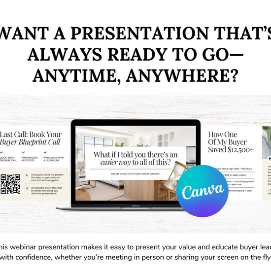 Home Buyer 101 Presentation | Home Buyer Seminar | Home Buyer Webinar | Real Estate Marketing | Lead Generation | Buyer Consultation | Canva