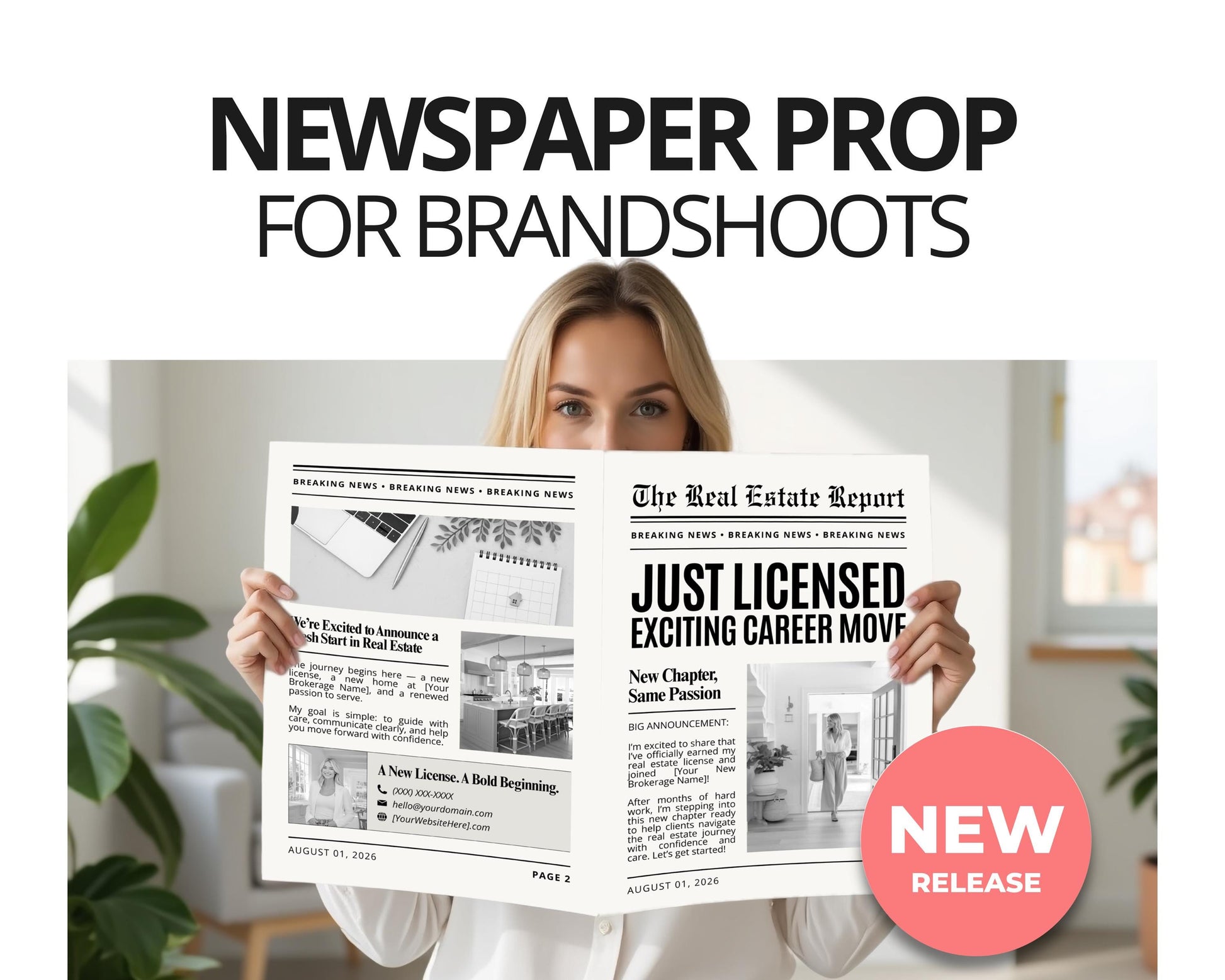 Real Estate Newspaper Prop Template, Large Newspaper Announcement, Custom Newspaper For Branding Photoshoot, Instant Download, Canva