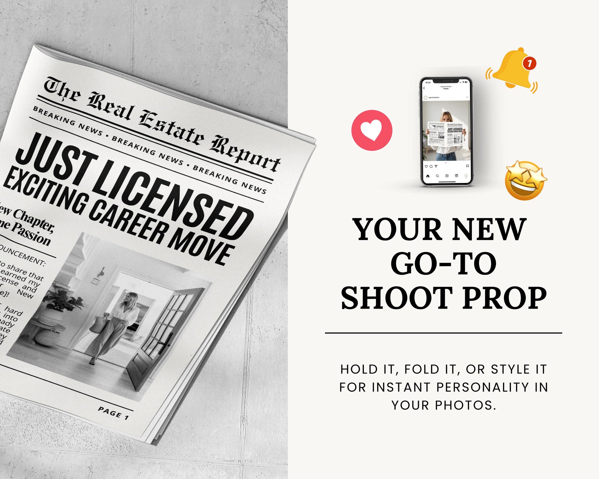 Real Estate Newspaper Prop Template, Large Newspaper Announcement, Custom Newspaper For Branding Photoshoot, Instant Download, Canva