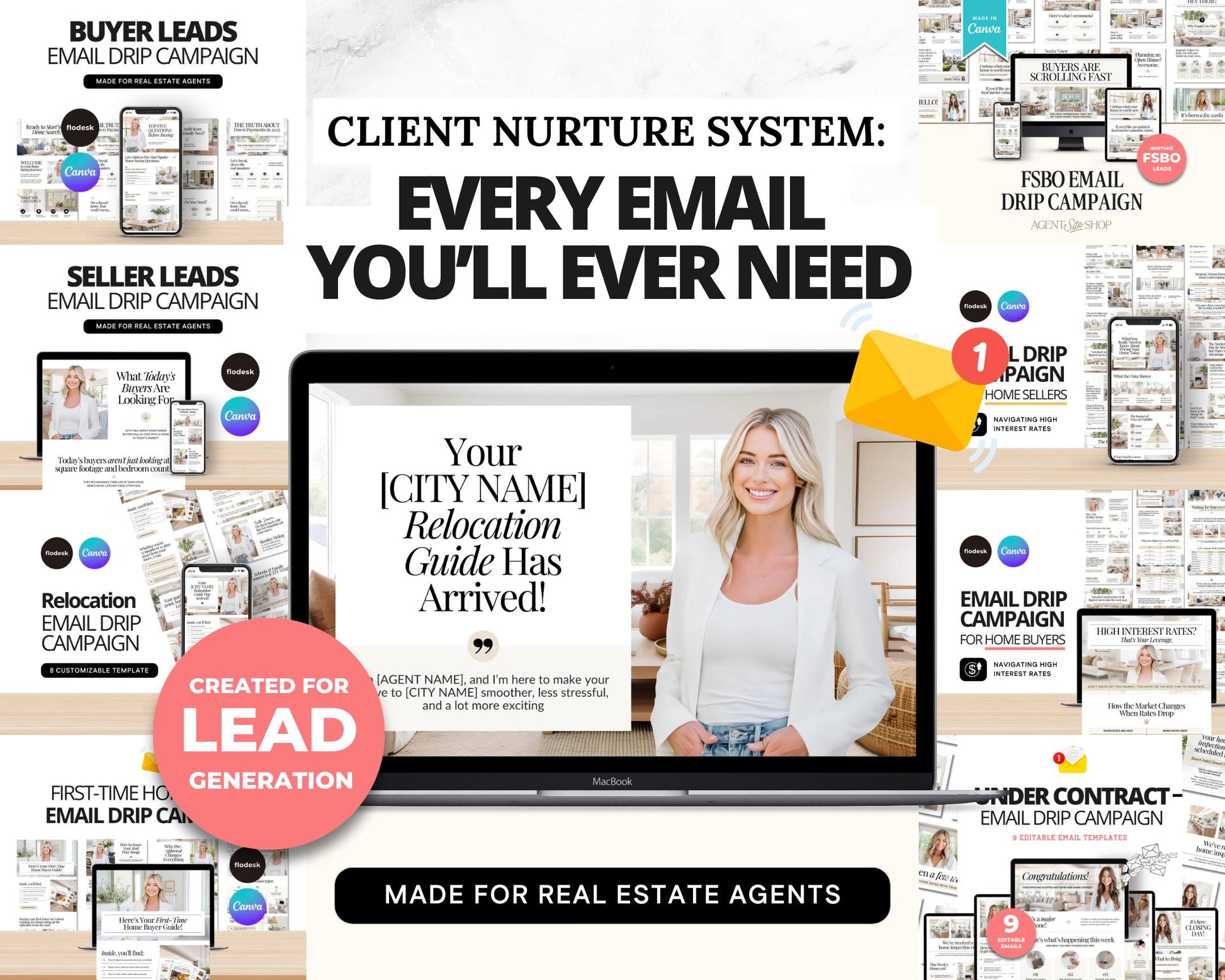 Email Drip Campaign Nurture System | Buyer Seller Lead Email Templates | Under Contract | Real Estate Email Automation | Real Estate Flodesk
