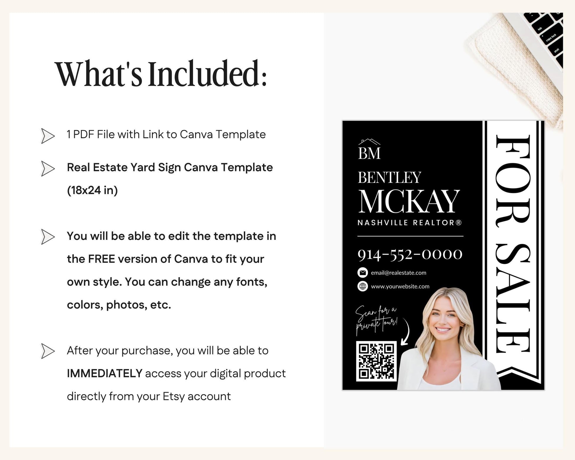 Real Estate Yard Sign Template | For Sale Sign | Property Sign | Modern For Sale Sign | Real Estate Sold Sign | Canva For Sale | Sign Rider