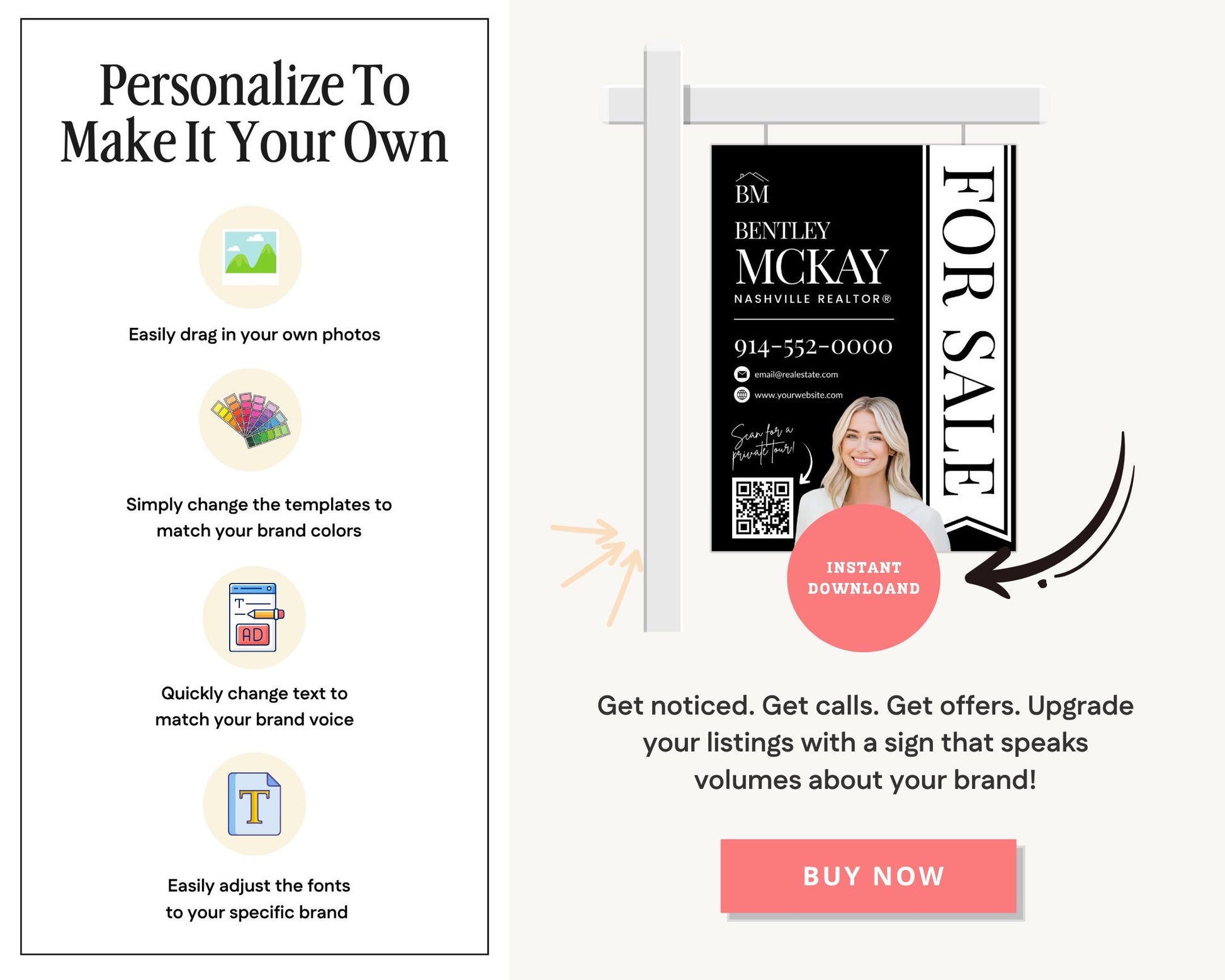 Real Estate Yard Sign Template | For Sale Sign | Property Sign | Modern For Sale Sign | Real Estate Sold Sign | Canva For Sale | Sign Rider