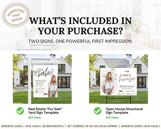 Real Estate Yard Sign Template | For Sale Sign | Property Sign | Open House Directional | Real Estate Sold Sign | Canva For Sale| Sign Rider