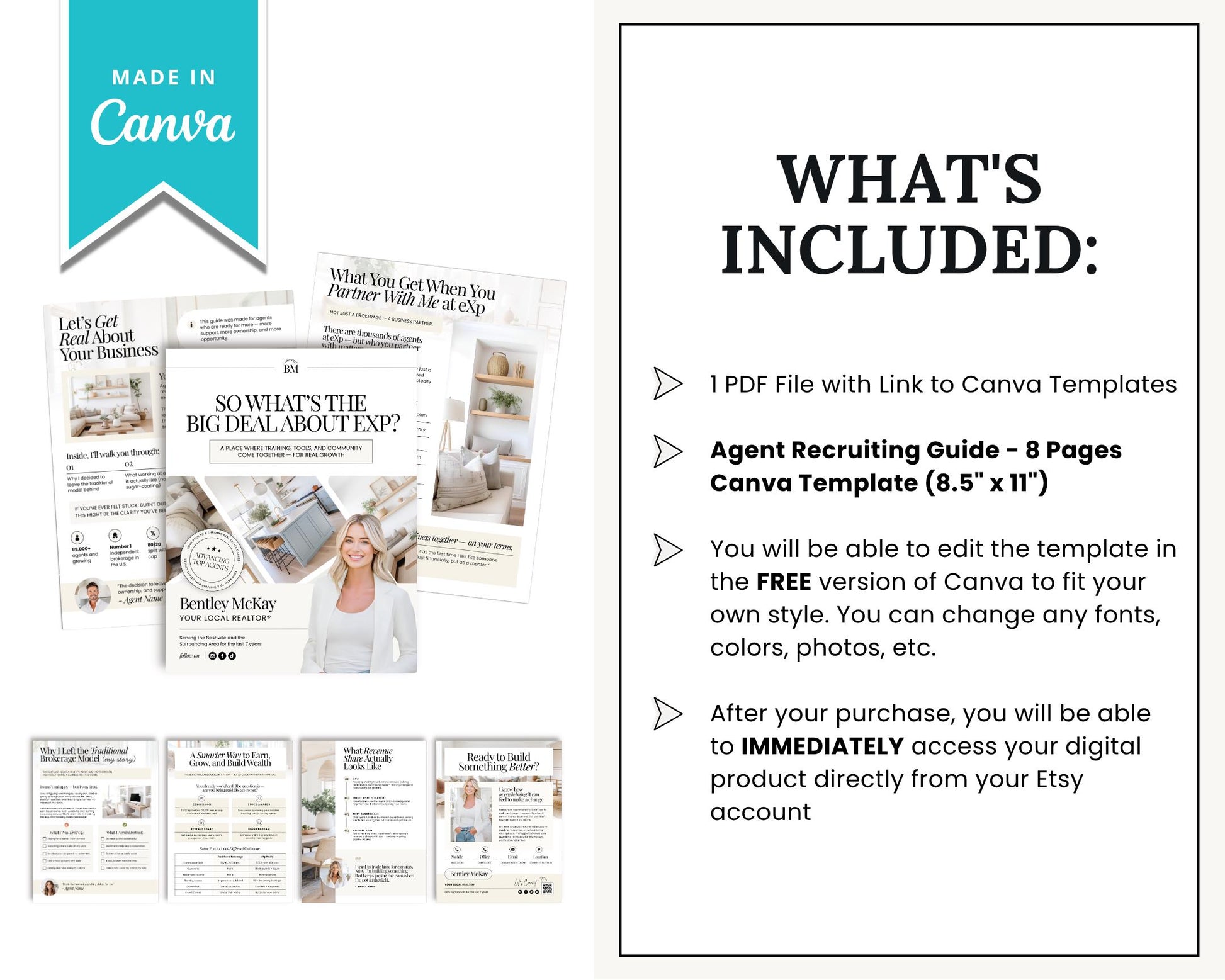 Agent Recruiting Guide | Brokerage Recruiting Marketing | EXP Downline | Real Estate Marketing | Canva Template | Real Estate Team Marketing