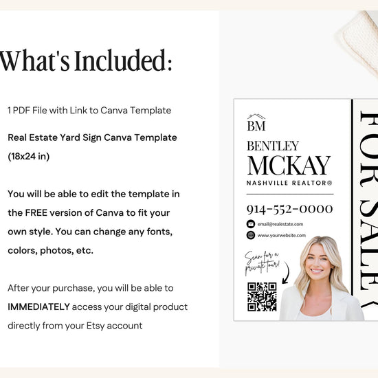 Real Estate Yard Sign Template | For Sale Sign | Property Sign | Modern For Sale Sign | Real Estate Sold Sign | Canva For Sale | Sign Rider