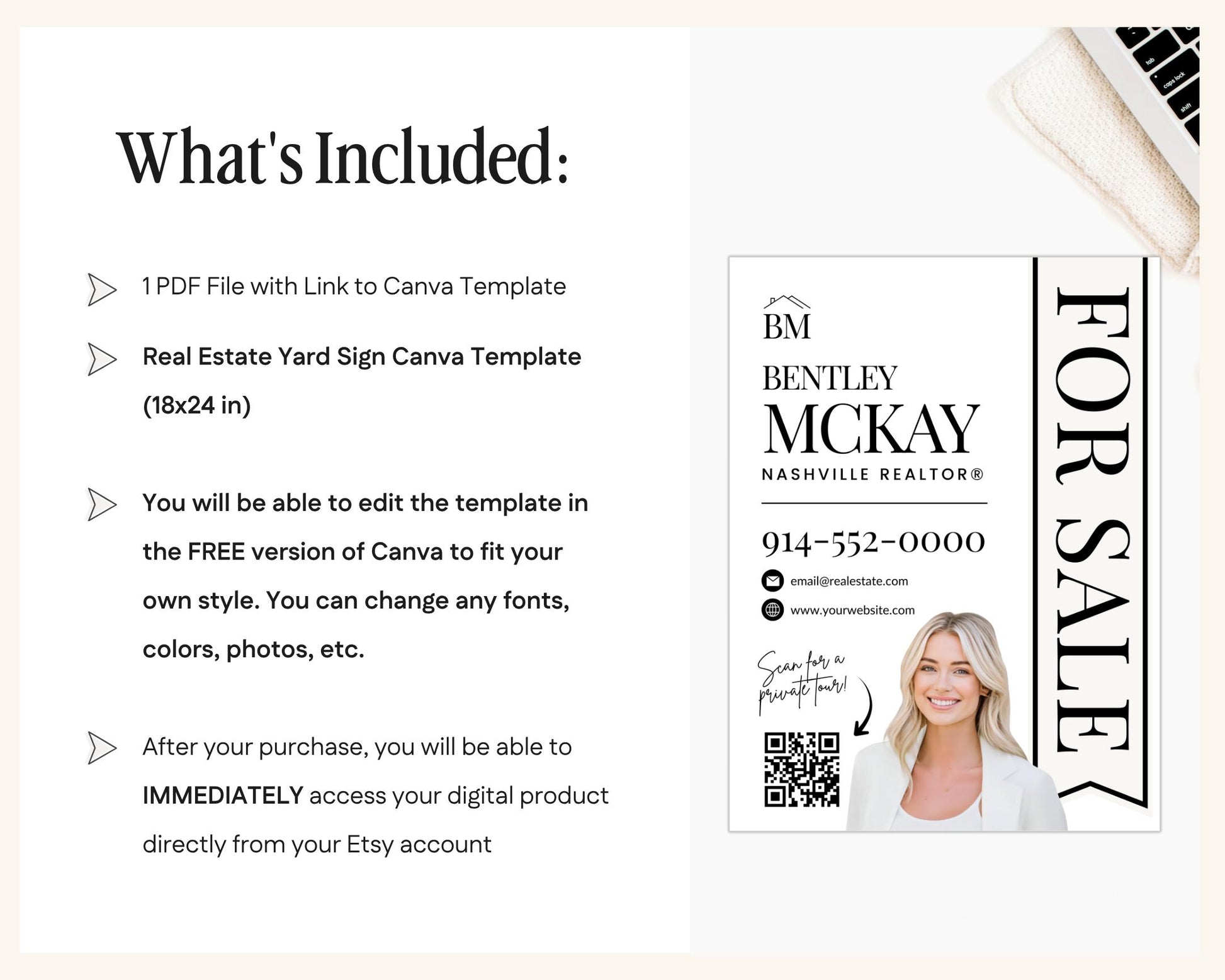 Real Estate Yard Sign Template | For Sale Sign | Property Sign | Modern For Sale Sign | Real Estate Sold Sign | Canva For Sale | Sign Rider