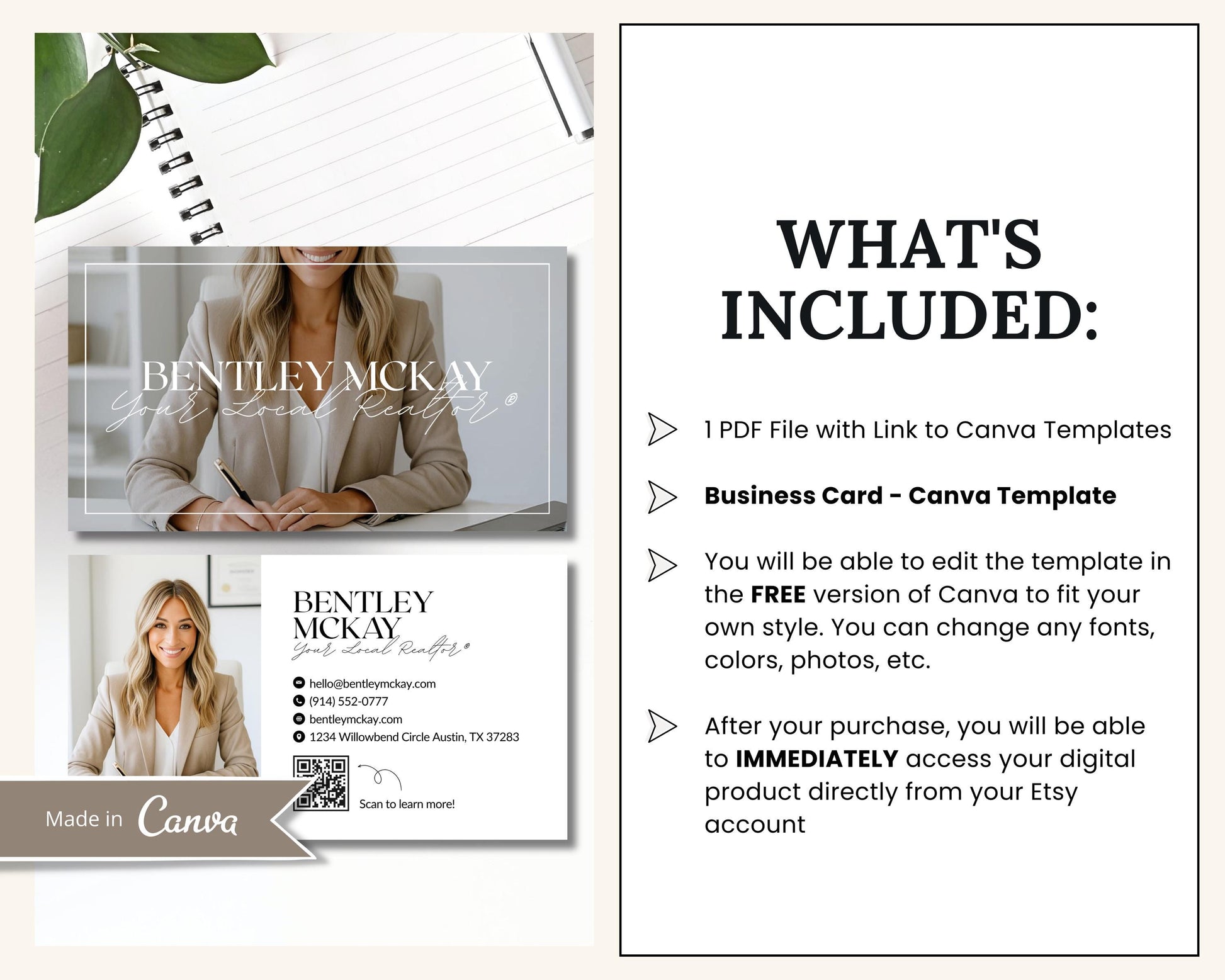 Real Estate Business Card | Editable Canva Template