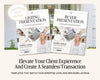 The image is a promotional material for a real estate company, featuring two identical copies of a listing presentation book with images of a woman and a home. The text on the book covers the topics of marketing, listing, presentation, and buyer-presentation, and suggests that the book can help elevate client experience and create seamless transactions.