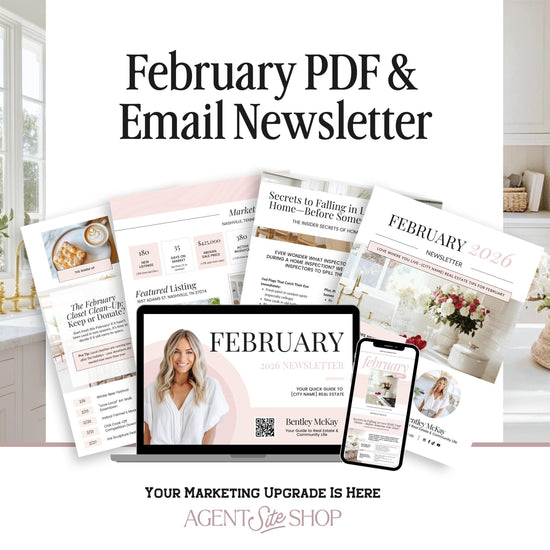 The image is an advertisement for a marketing service called "February PDF & Email Newsletter". It features various promotional materials, including a laptop displaying the service, a smartphone, and a magazine or brochure. The text on the image highlights the service's offerings and the benefits of using it for marketing purposes.