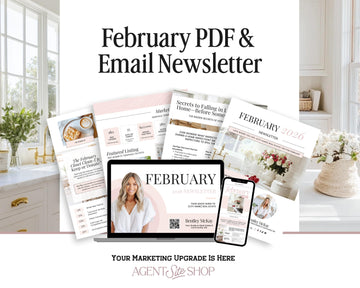 The image is an advertisement for a marketing service called "February PDF & Email Newsletter". It features various promotional materials, including a laptop displaying the service, a smartphone, and a magazine or brochure. The text on the image highlights the service's offerings and the benefits of using it for marketing purposes.