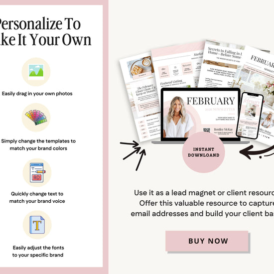 The image is an advertisement for a service called "Personalize To Make It Your Own", which allows users to customize their own content. It features a collage of various images, including a person's face, a smartphone, and a laptop, along with text providing information about the service.