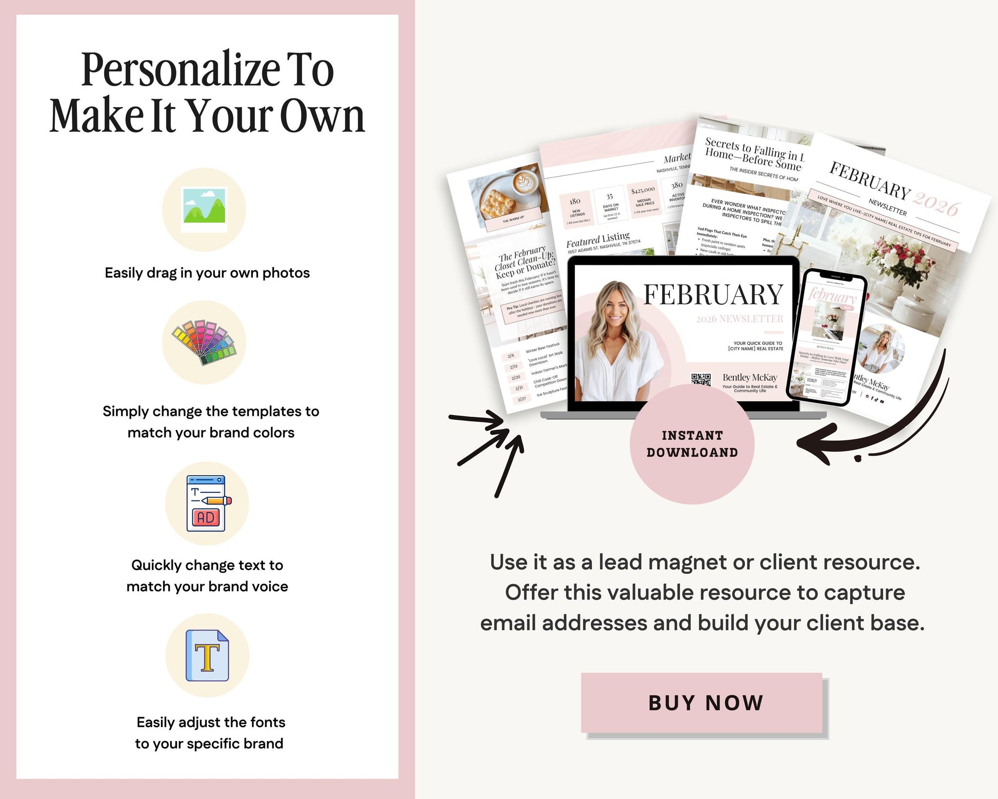 The image is an advertisement for a service called "Personalize To Make It Your Own", which allows users to customize their own content. It features a collage of various images, including a person's face, a smartphone, and a laptop, along with text providing information about the service.