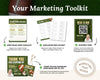 The image is a marketing toolkit that includes a checklist, a sign-in sheet, a giveaway sign, and a thank you card. The toolkit is designed to help real estate professionals promote open houses and engage with potential clients.