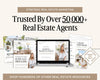 The image is an advertisement for a real estate marketing service, featuring a laptop displaying a presentation slide, brochures, and other real estate-related materials.