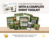 The image is a promotional collage featuring various marketing materials related to real estate events, including brochures, flyers, and a smartphone displaying an event invitation.