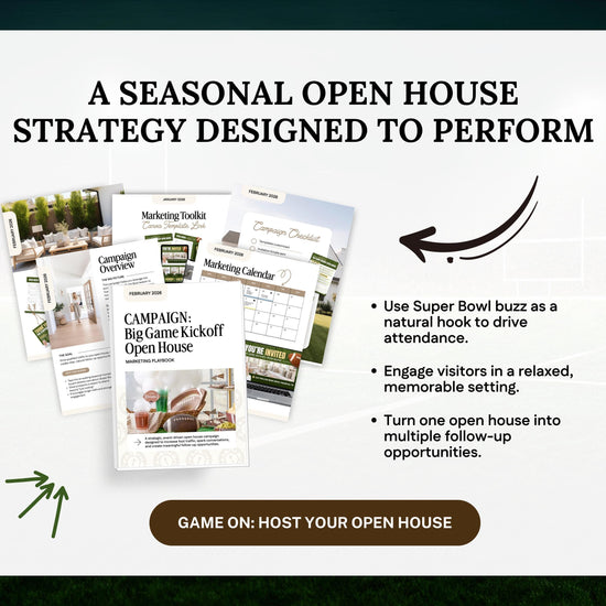 a picture of a soccer field with the words a seasonal open house strategy designed to