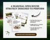 a picture of a soccer field with the words a seasonal open house strategy designed to