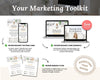 The image is a marketing toolkit that includes a mobile device, a laptop, and a flyer. The toolkit is designed to help businesses collect reviews and improve their Google search rankings.