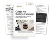 The image is a collage of three pages from a brochure or flyer, featuring a laptop, a cup of coffee, and various text elements.