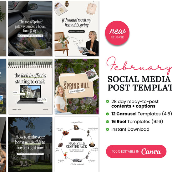 February Real Estate Social Media Content Canva Bundle + Captions