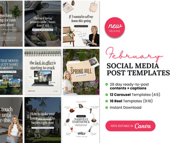 February Real Estate Social Media Content Canva Bundle + Captions
