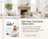 The image is a real estate advertisement featuring a woman posing in a living room with a fireplace, a couch, and a potted plant. The ad promotes a real estate agent named Cassie Realty, offering easy customization, a tested layout that drives sign calls, and the ability to grab attention from the street.