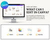 The image is an advertisement for a software called Canva, which allows users to create and edit various types of documents and presentations. The software is described as 100% editable, meaning that users can easily customize and change the elements of their documents, such as fonts, colors, text, and photos.