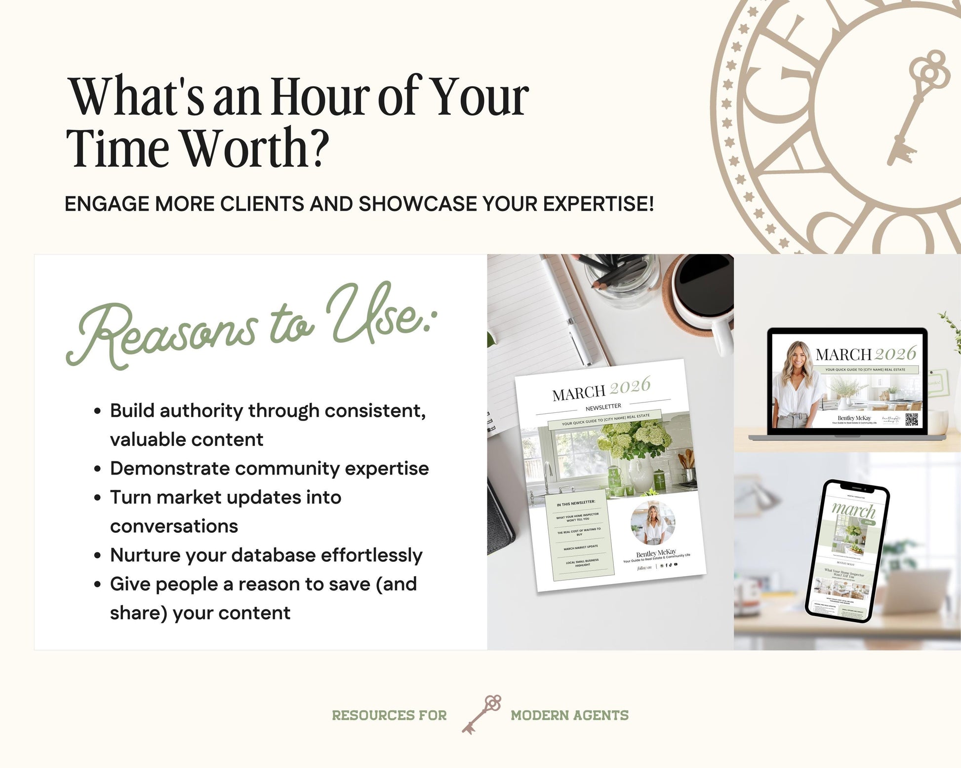 The image is a collage of three different images, each with a different title, and it is titled "What's an Hour of Your Time Worth?"